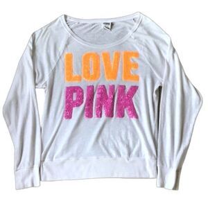 PINK Victoria’s Secret "Love Pink" Long Sleeve Top White S